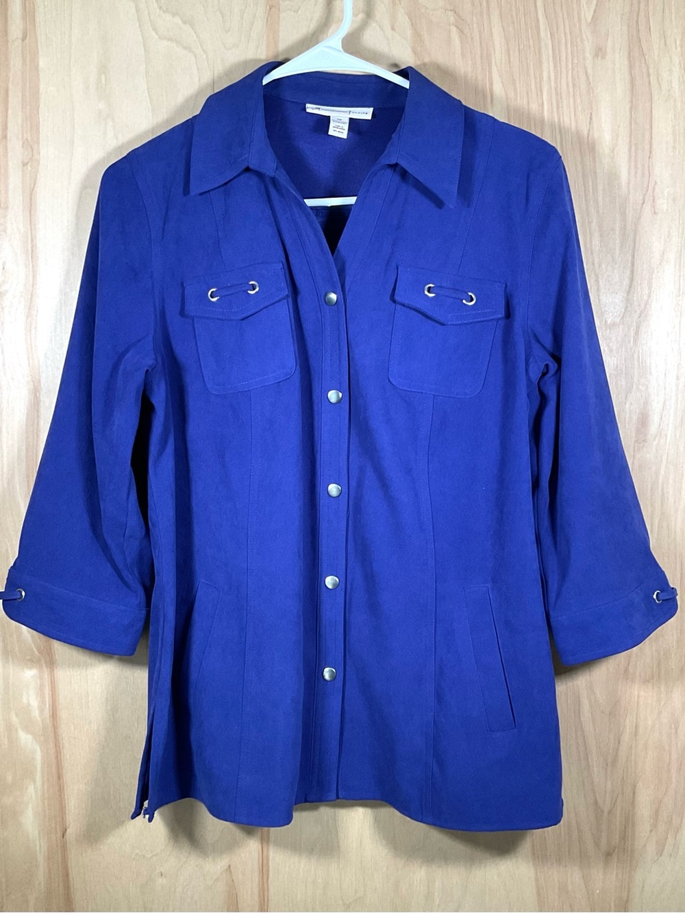 JM Collection Royal Blue Faux Suede Petite Blazer Jacket - EUC
